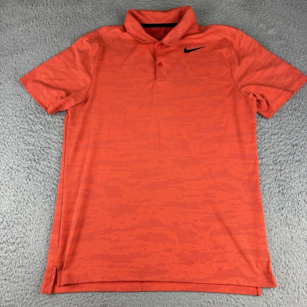 Nike Men's Golf Dri-Fit Bold Orange Polo‎ Shirt Camouflage Pattern Size Small